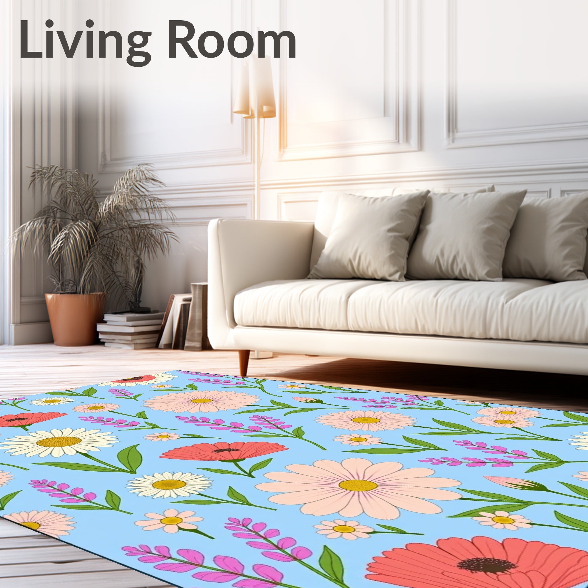 Coral Pink Daisy Lavender Field Rug