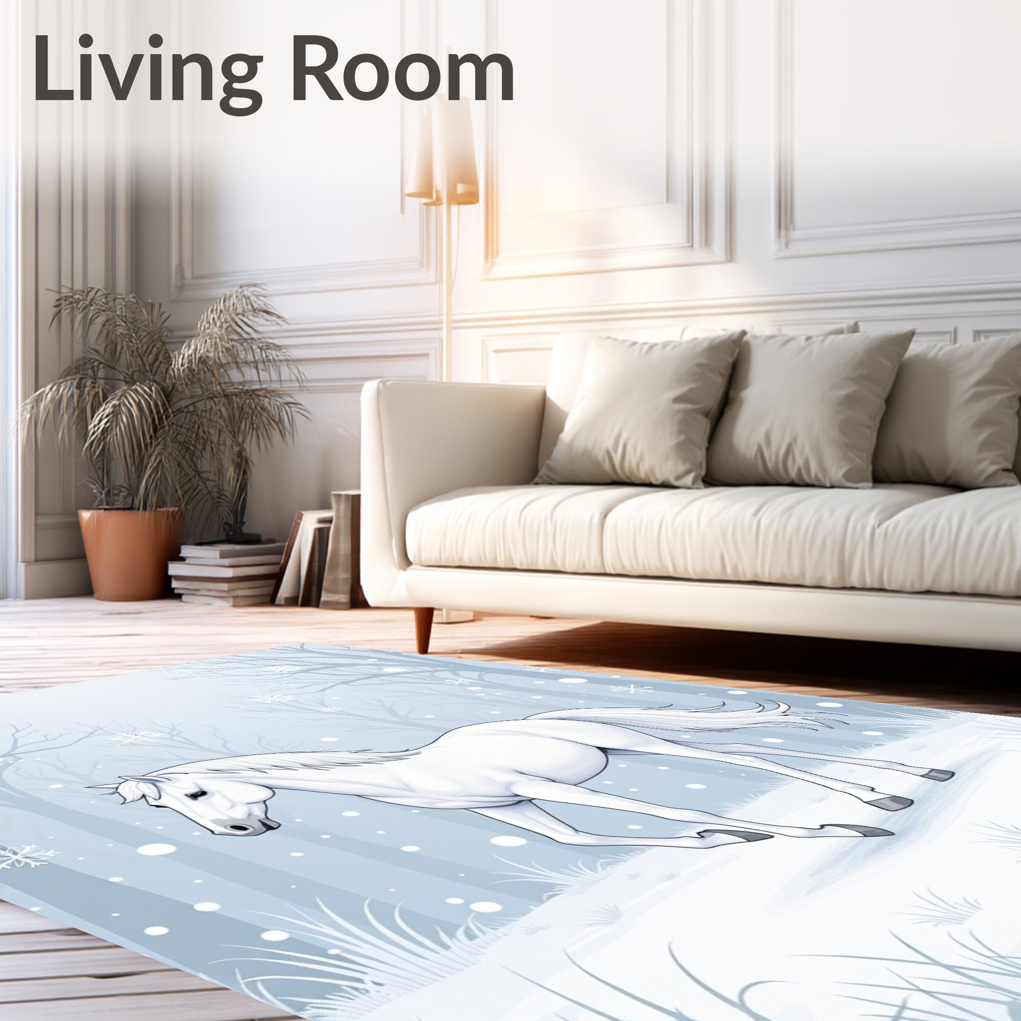 Winter White Horse Snow Forest Rug