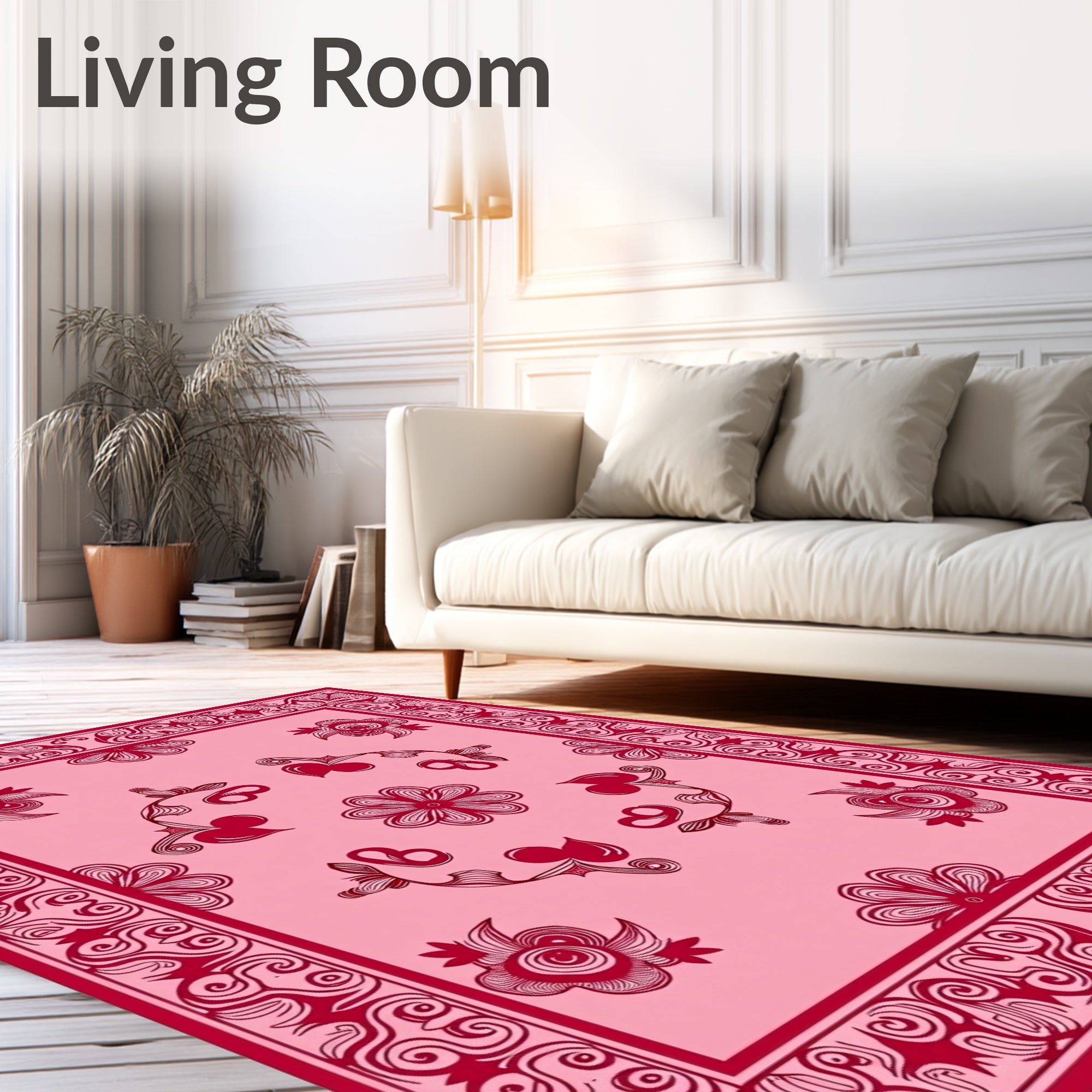 Crimson Floral Garden Pink Rug