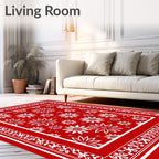 Red White Floral Medallion Border Rug