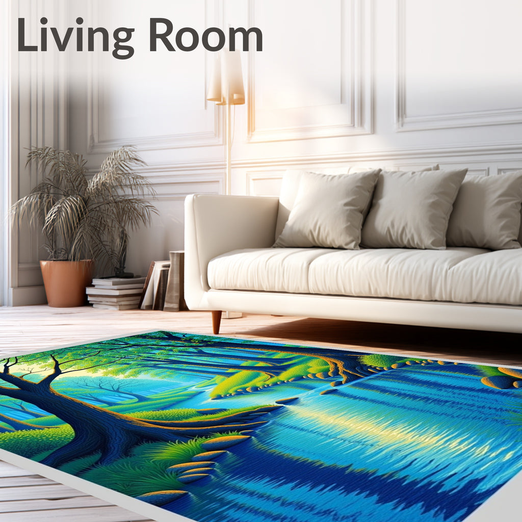 Lush Forest Stream with Bright Sunlight Rug