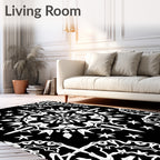 Black White Intricate Mandala Symmetry Rug