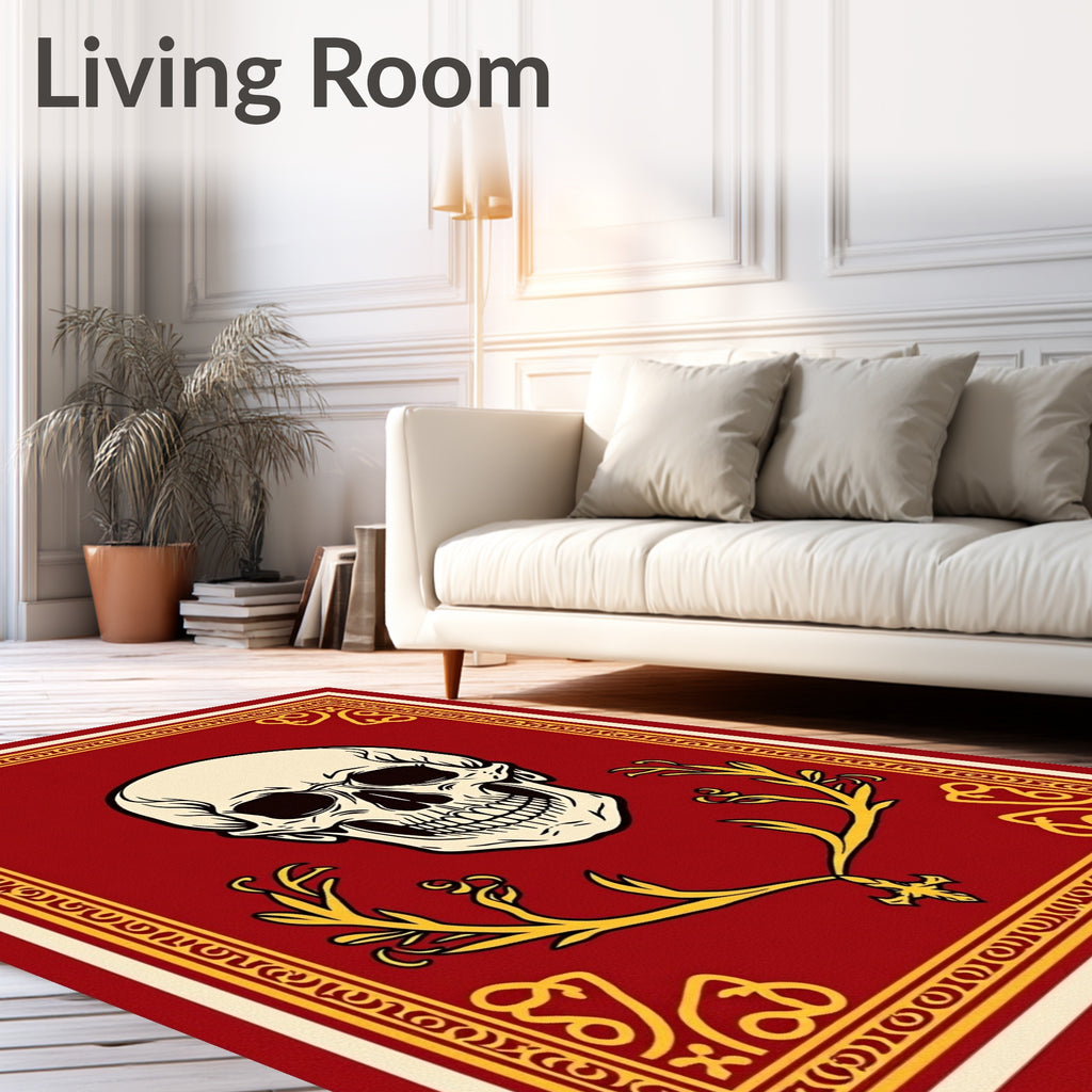 Crimson Skull with Gold Branches Rug