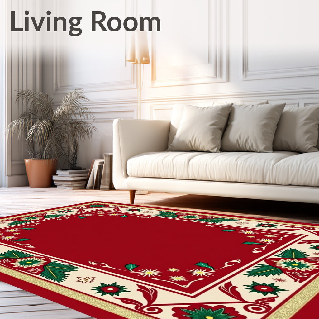 Crimson cream floral border artwork Rug