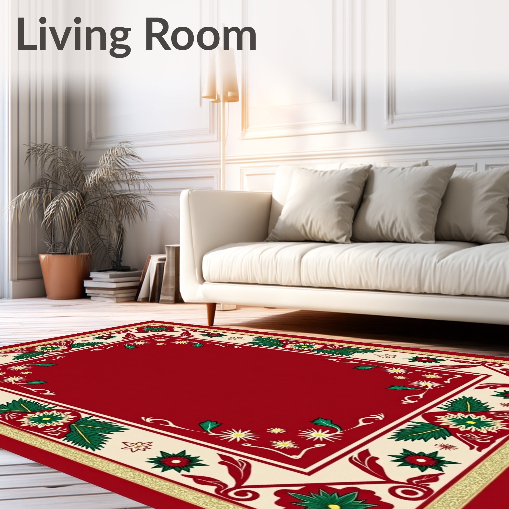 Crimson cream floral border artwork Rug