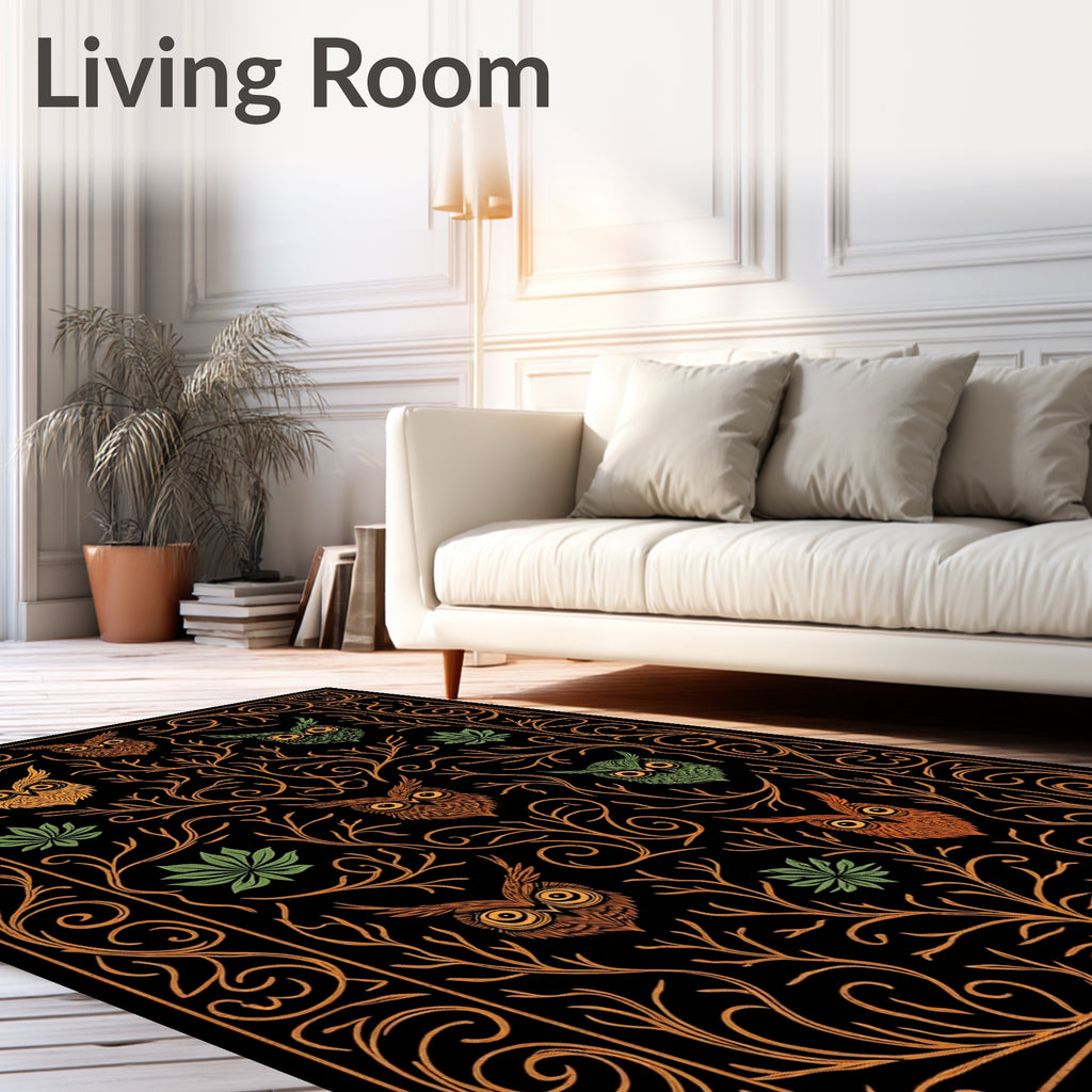 Whimsical Owl Forest Woodland Rug