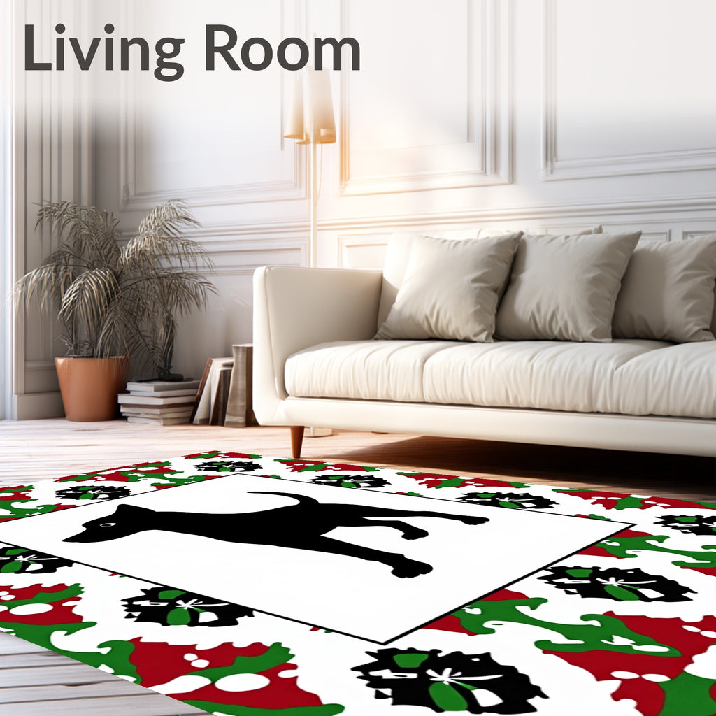 Black Dog Amidst Red Green Accents Rug