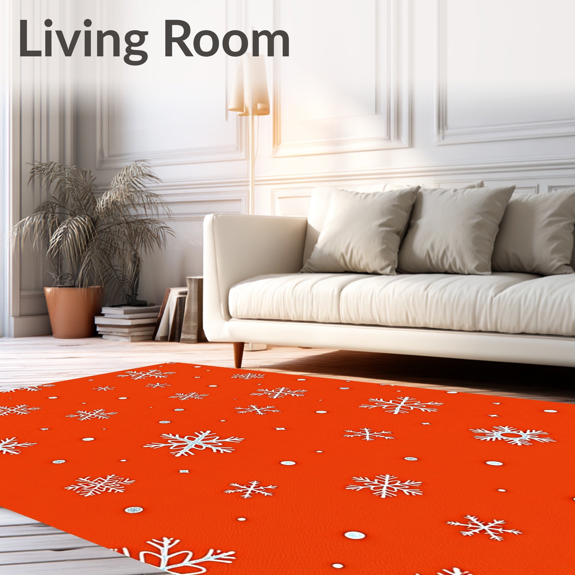Orange Snowflakes Glitter Scattered Rug