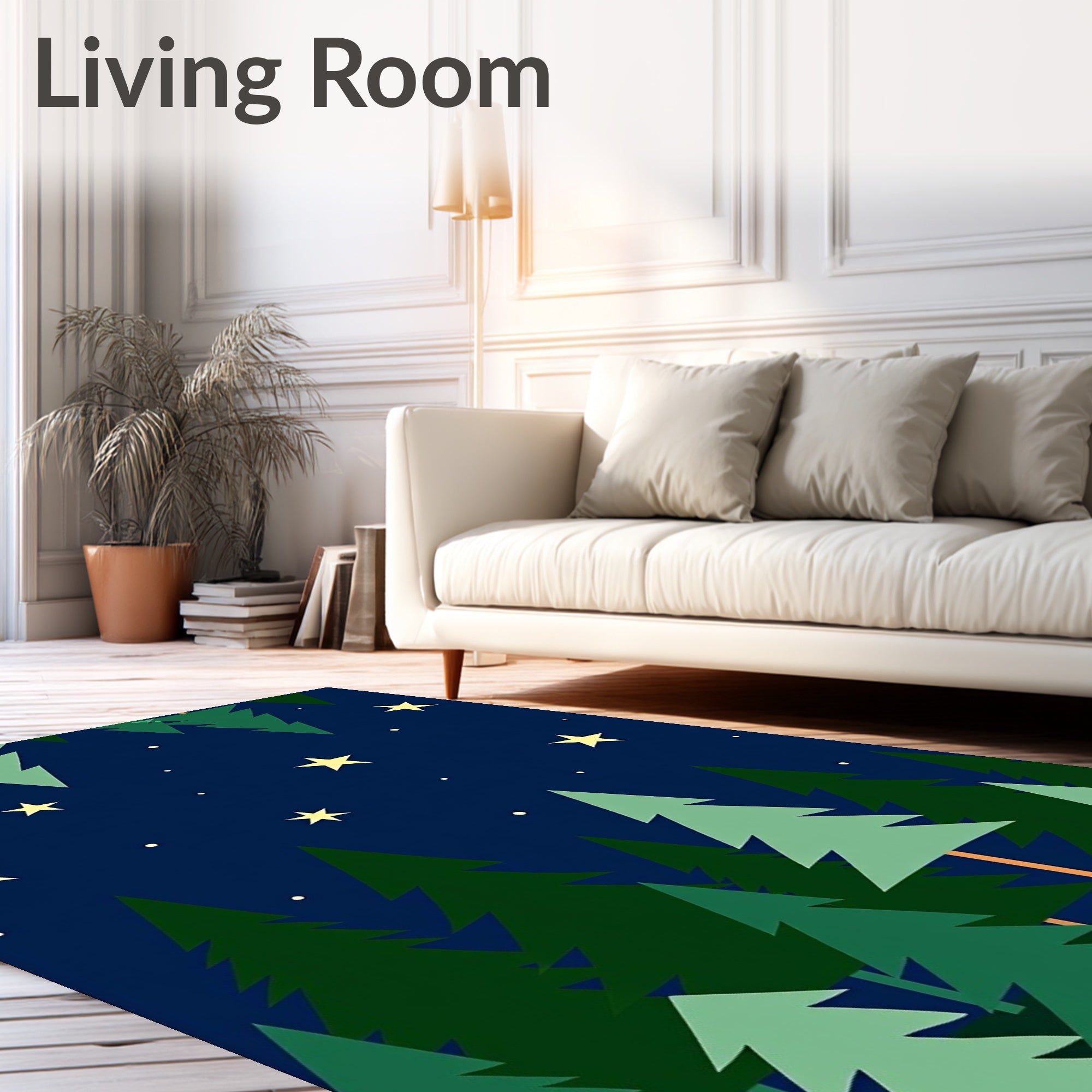 Midnight Forest Starry Night Trees Rug