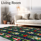 Green Festive Character Stripe Rug