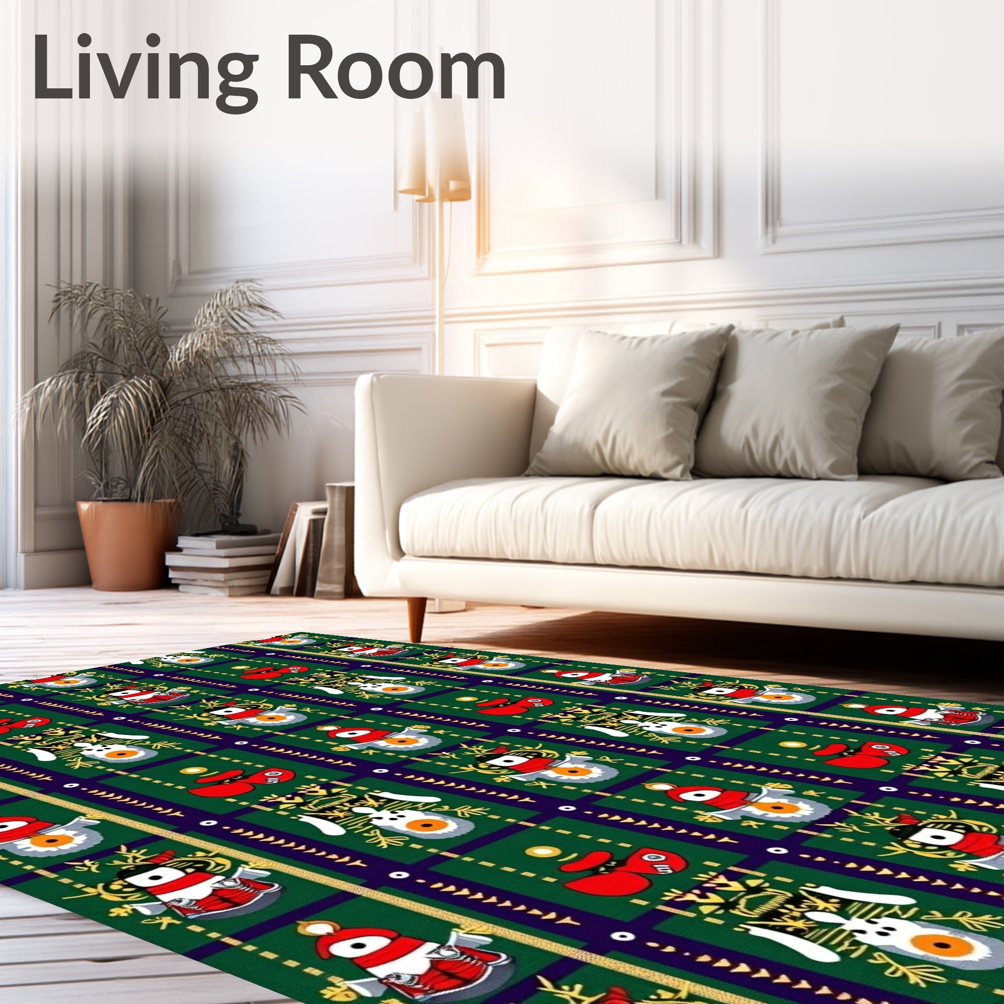 Green Festive Character Stripe Rug