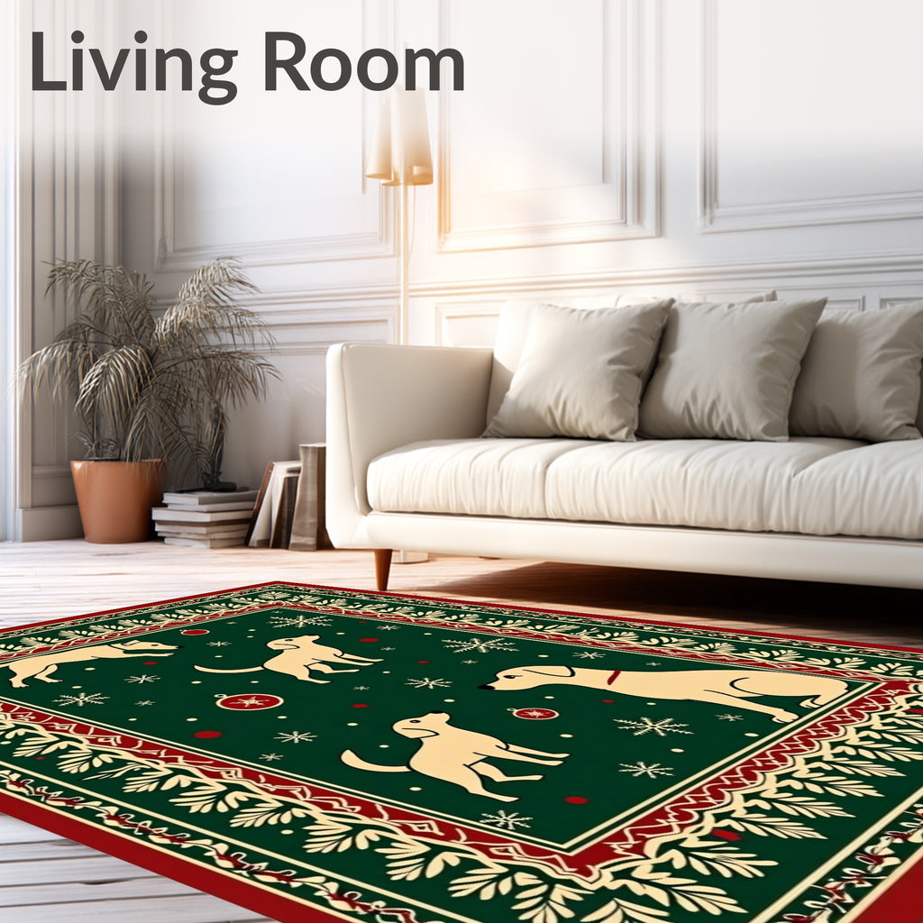 Festive Golden Dogs Snowflake Garland Rug