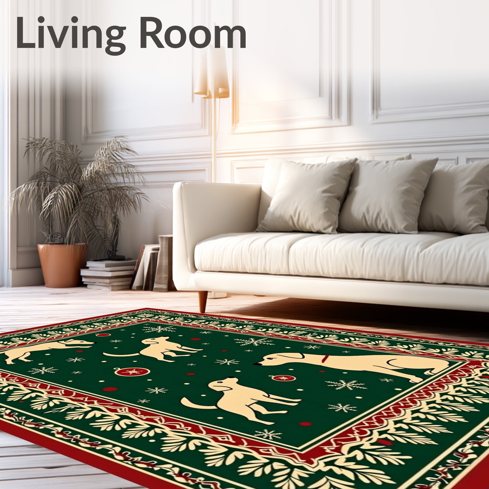 Festive Golden Dogs Snowflake Garland Rug