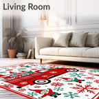 Red Truck Elves Snowflakes Christmas Rug