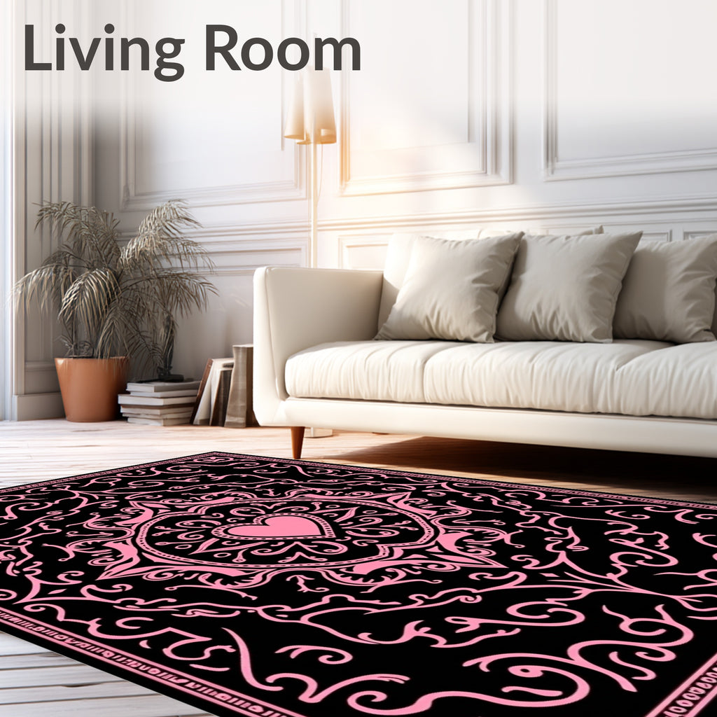 Pink Baroque Heart Mandala Rug