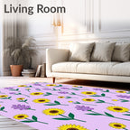 Golden Sunflowers Lavender Sprigs Meadow Rug