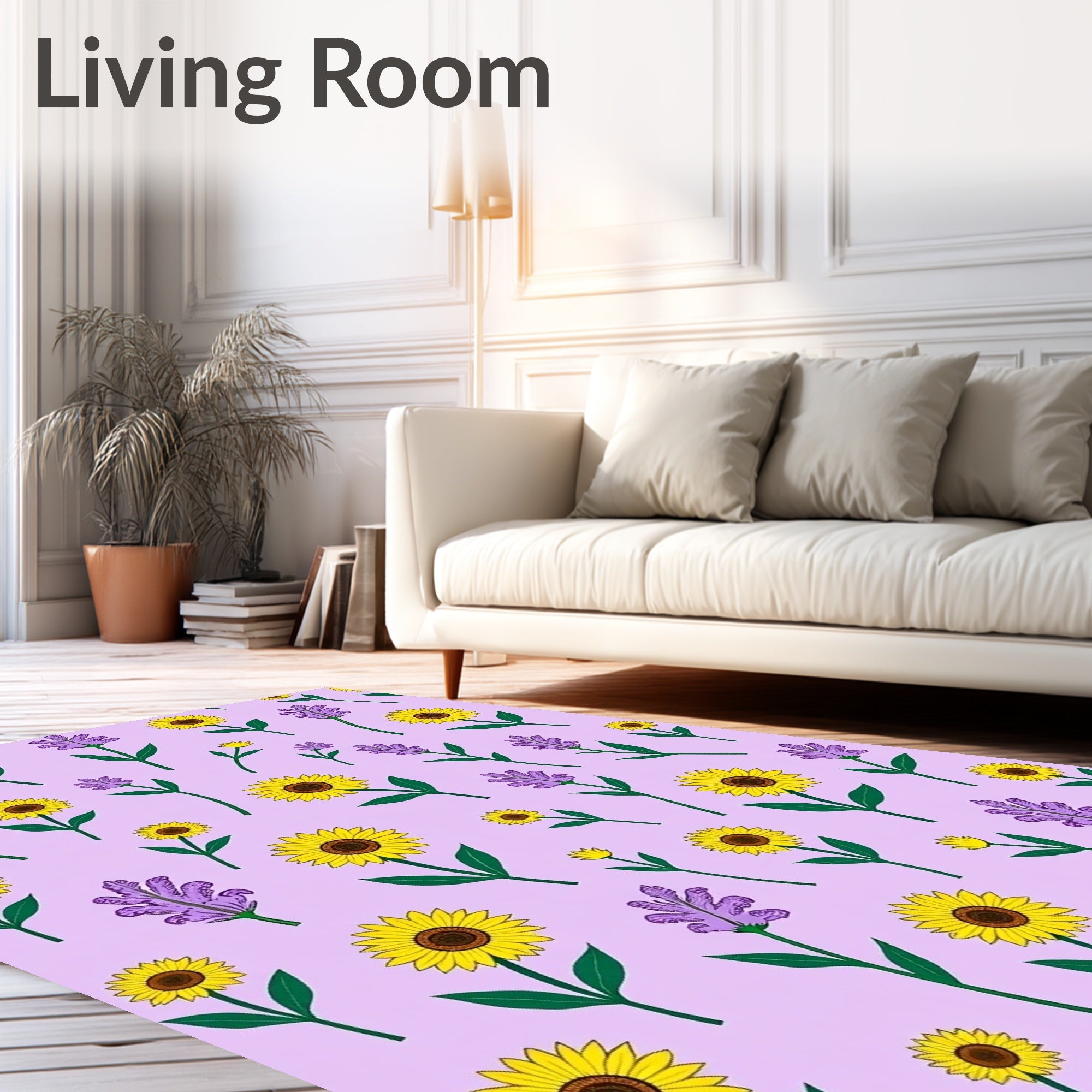 Golden Sunflowers Lavender Sprigs Meadow Rug