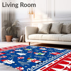 Festive Blue Snowman and Candy Cane Rug
