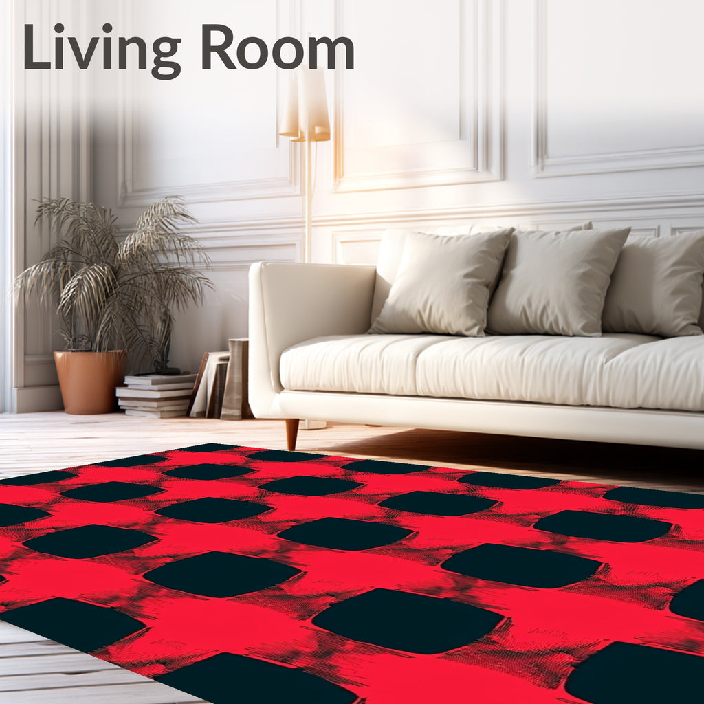 Bold Crimson Plaid Checkered Rug
