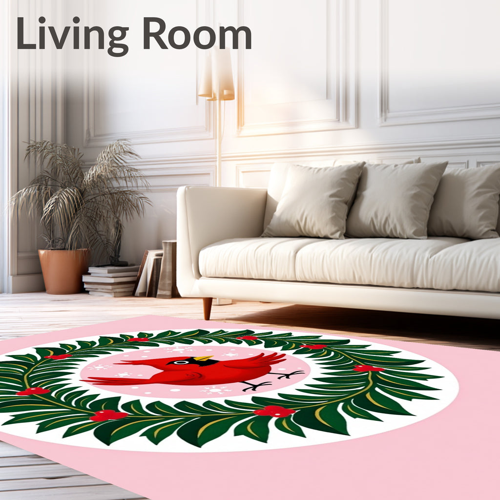 Whimsical Red Cardinal Winter Garland Rug