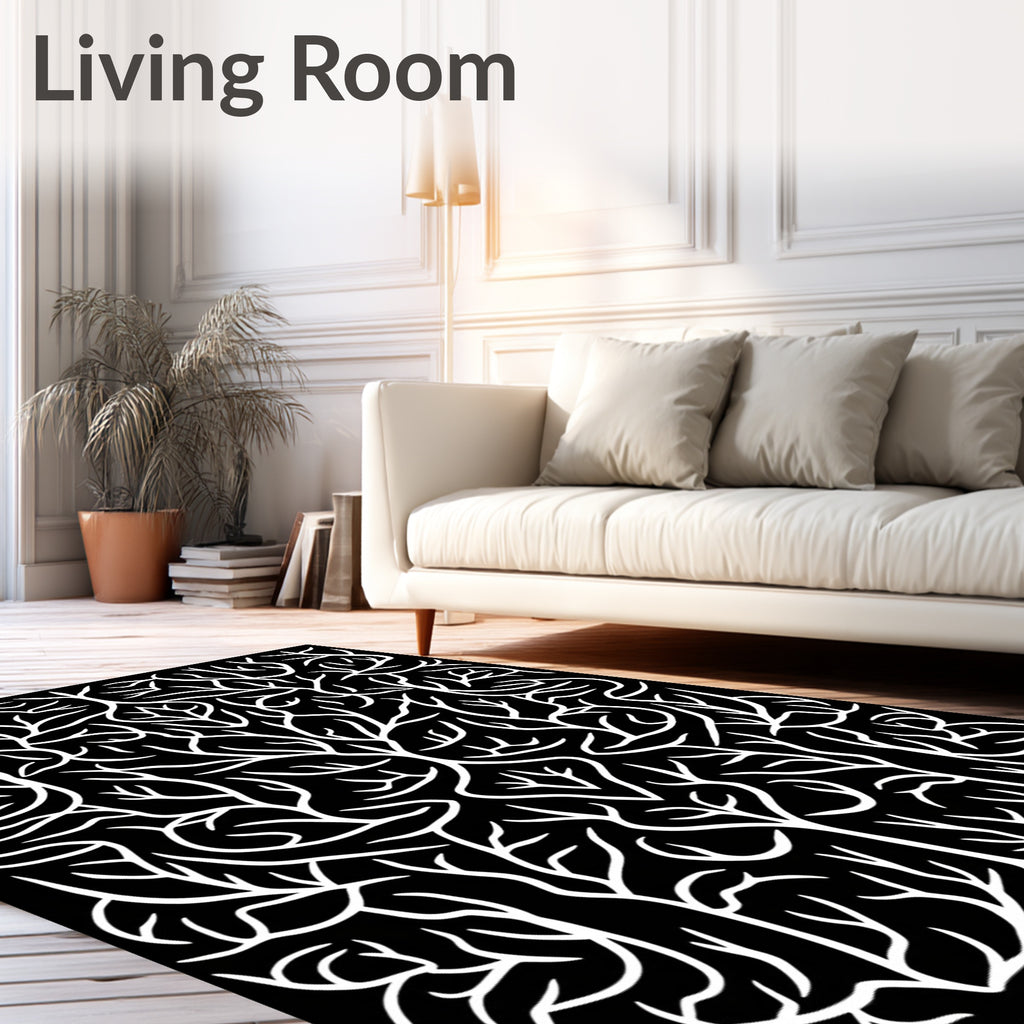Black White Organic Tree Branch Rug