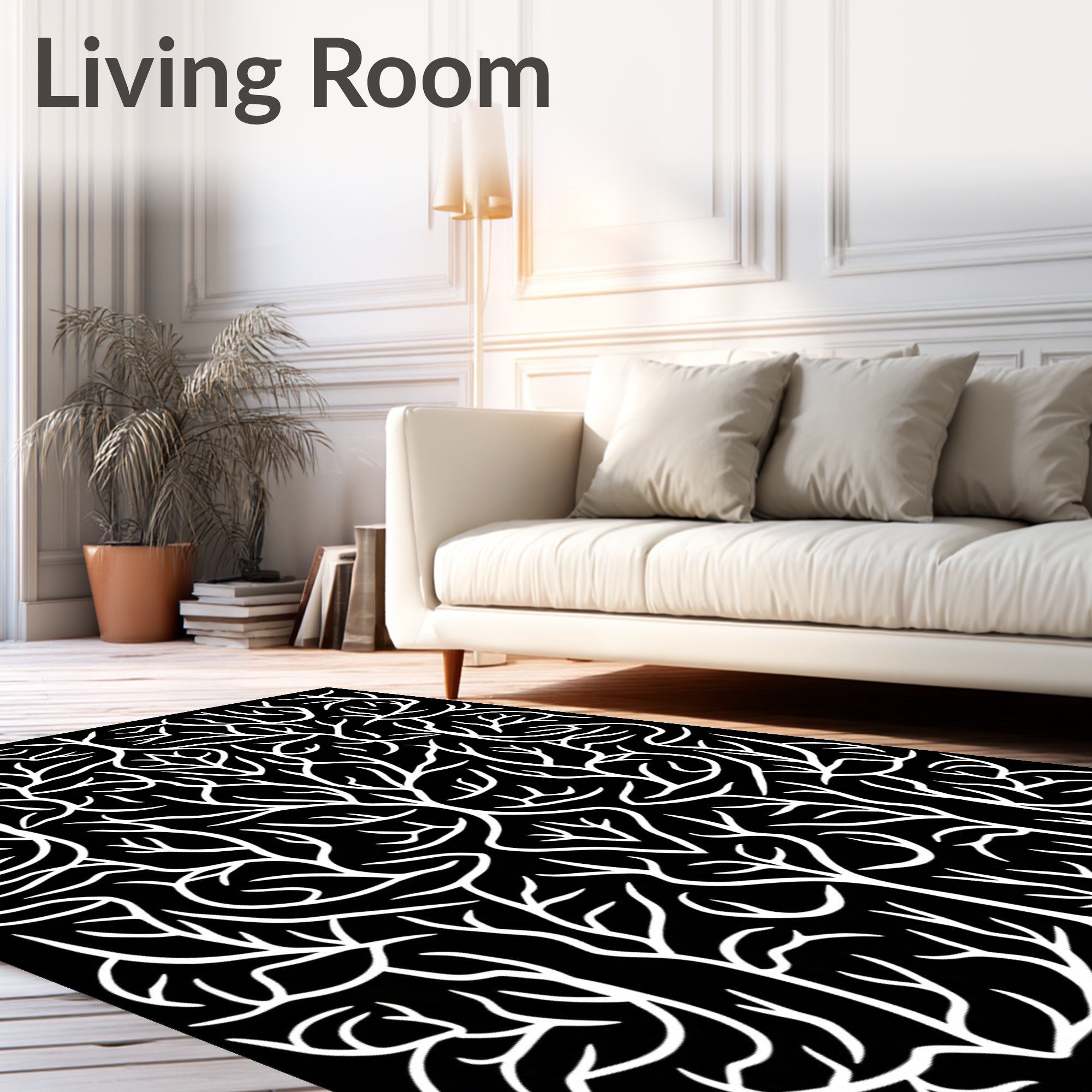 Black White Organic Tree Branch Rug