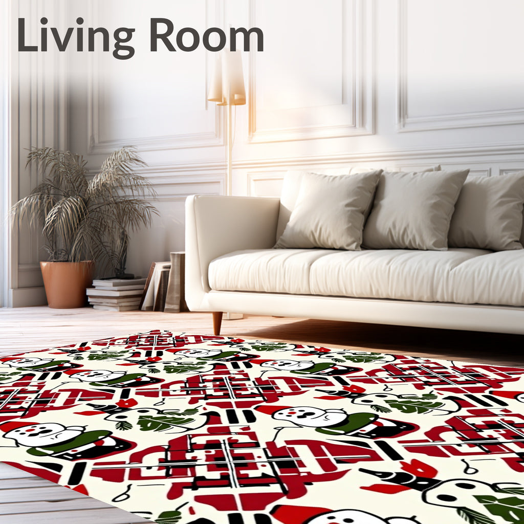 Crimson White Snowman Christmas Trees Rug