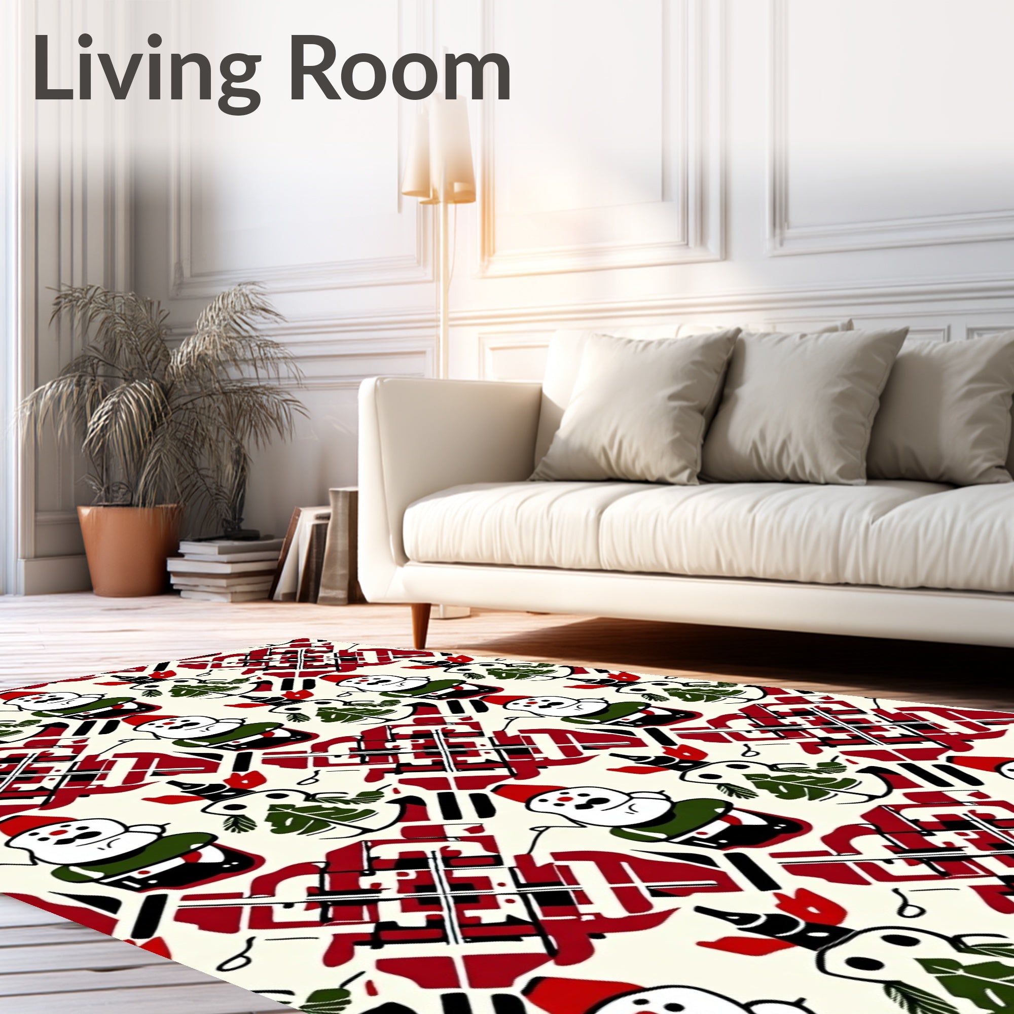 Crimson White Snowman Christmas Trees Rug