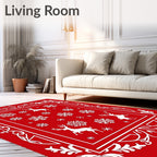 Red White Reindeer Snowflake Border Rug