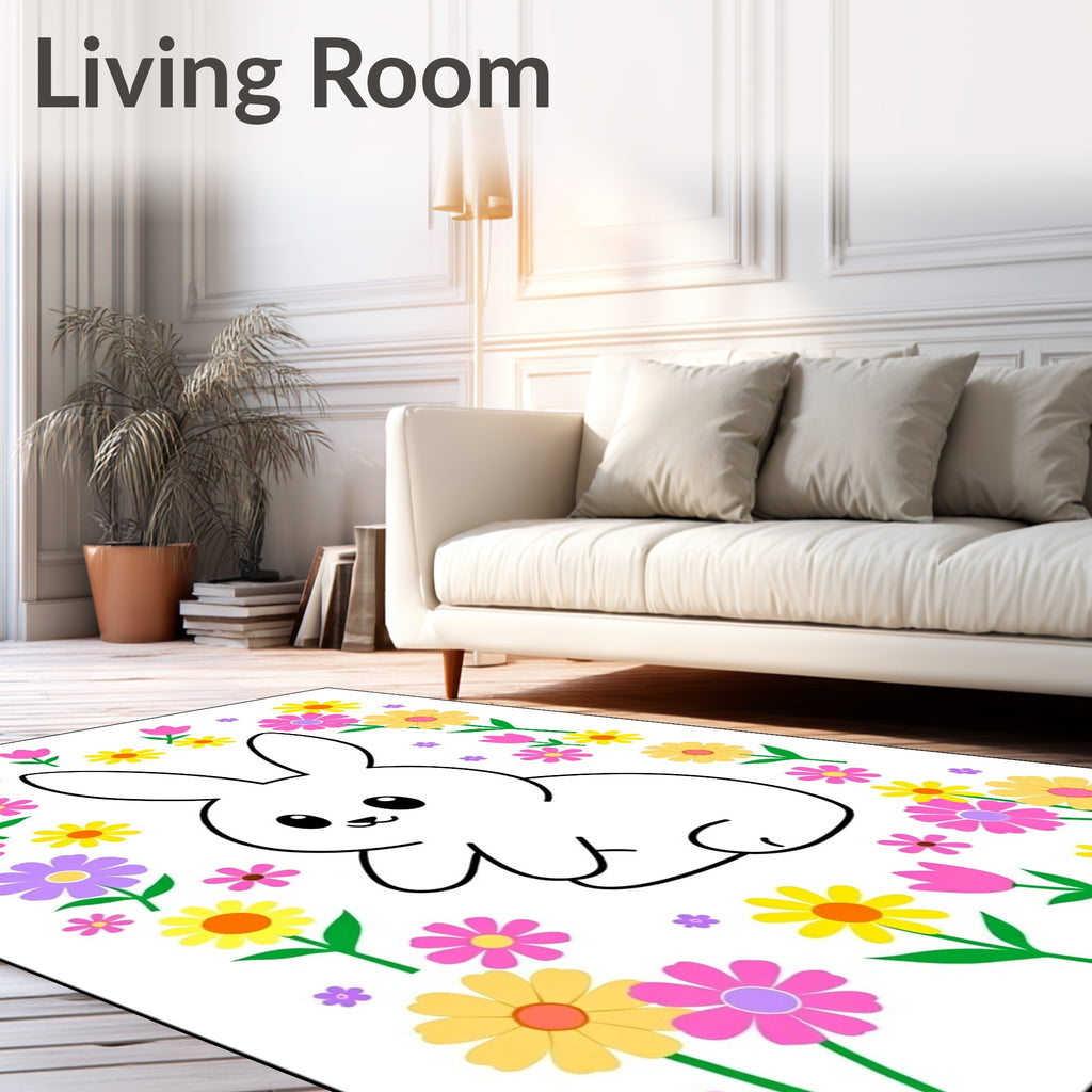 Cute Bunny Amongst Colorful Spring Flowers Rug