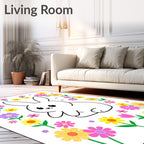 Cute Bunny Amongst Colorful Spring Flowers Rug
