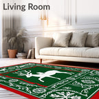 Festive Red Green White Reindeer Frame Rug