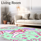 Whimsical Pink Carousel Horses Stars Rug