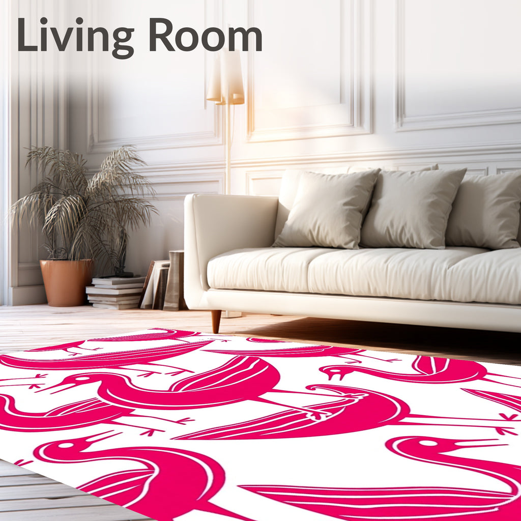 Vibrant Pink Abstract Bird Arrangement Rug