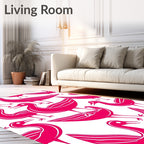 Vibrant Pink Abstract Bird Arrangement Rug