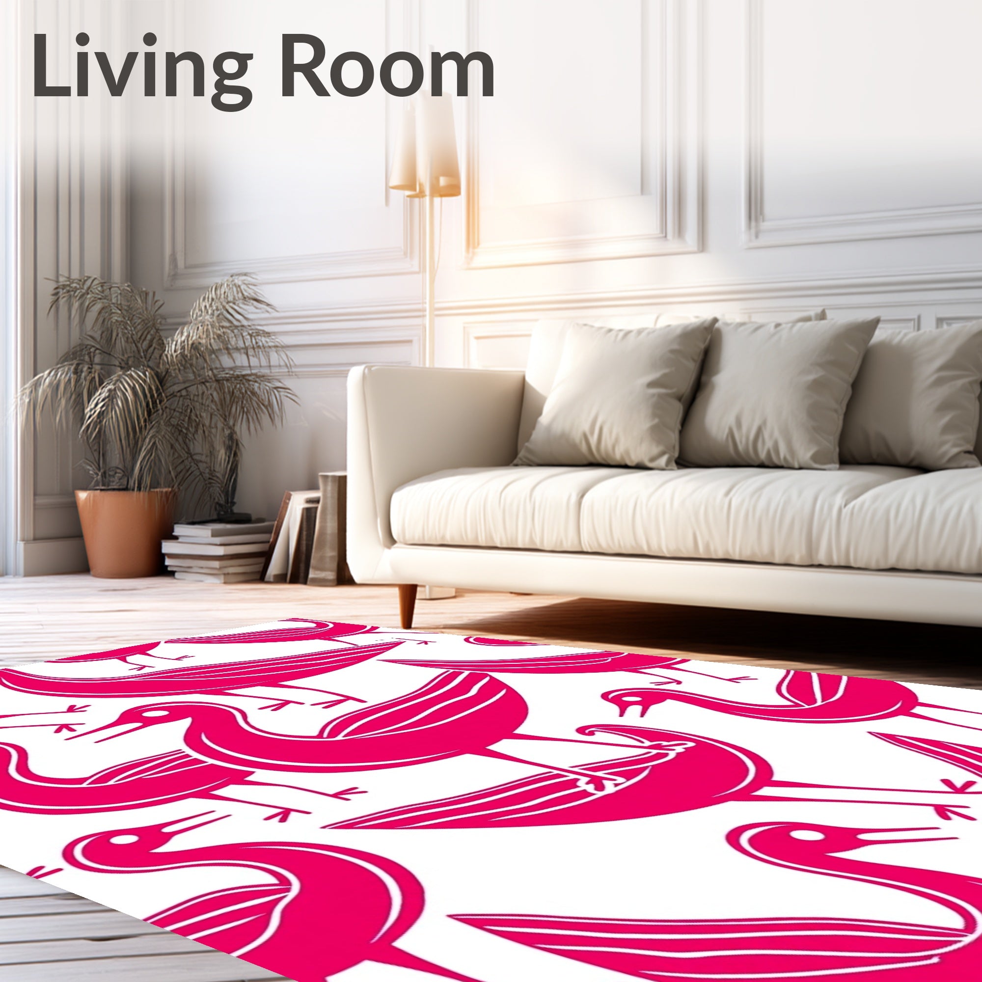 Vibrant Pink Abstract Bird Arrangement Rug