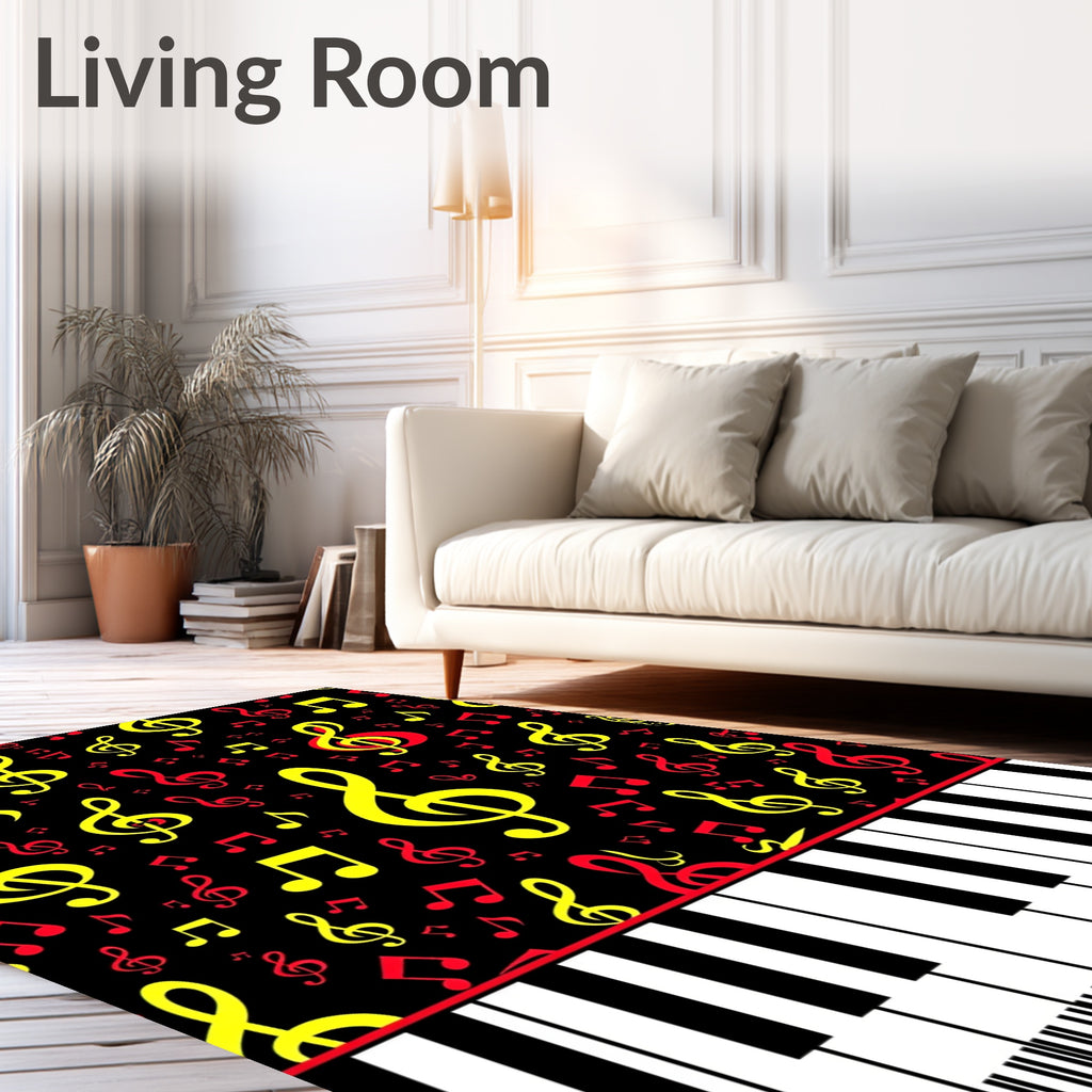 Vibrant Red Yellow Treble Clefs Rug