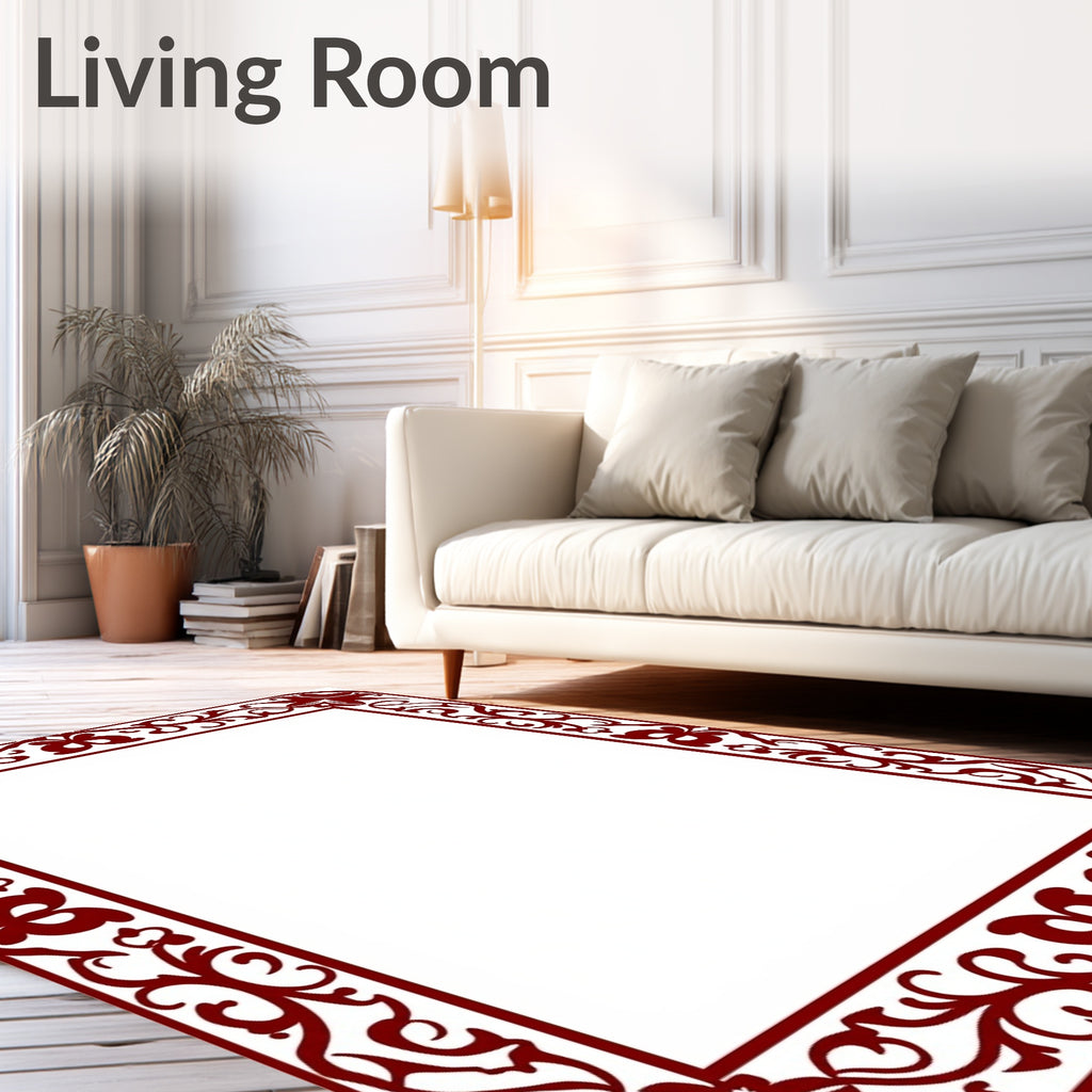 Rich Burgundy Floral Vine Border Rug
