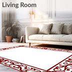 Rich Burgundy Floral Vine Border Rug