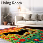 Black Horse Field Red Flowers Sunset Rug