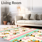 Whimsical Figures Stripes Yellow Pink Mint Rug
