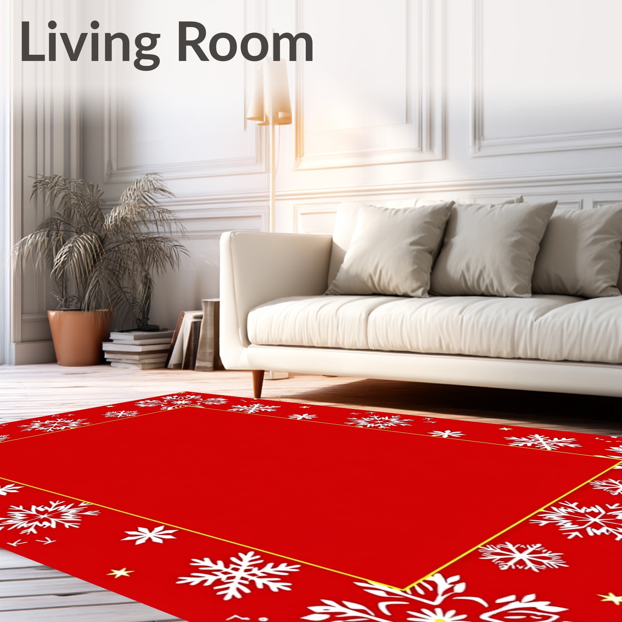 Red Snowflake Border Rug