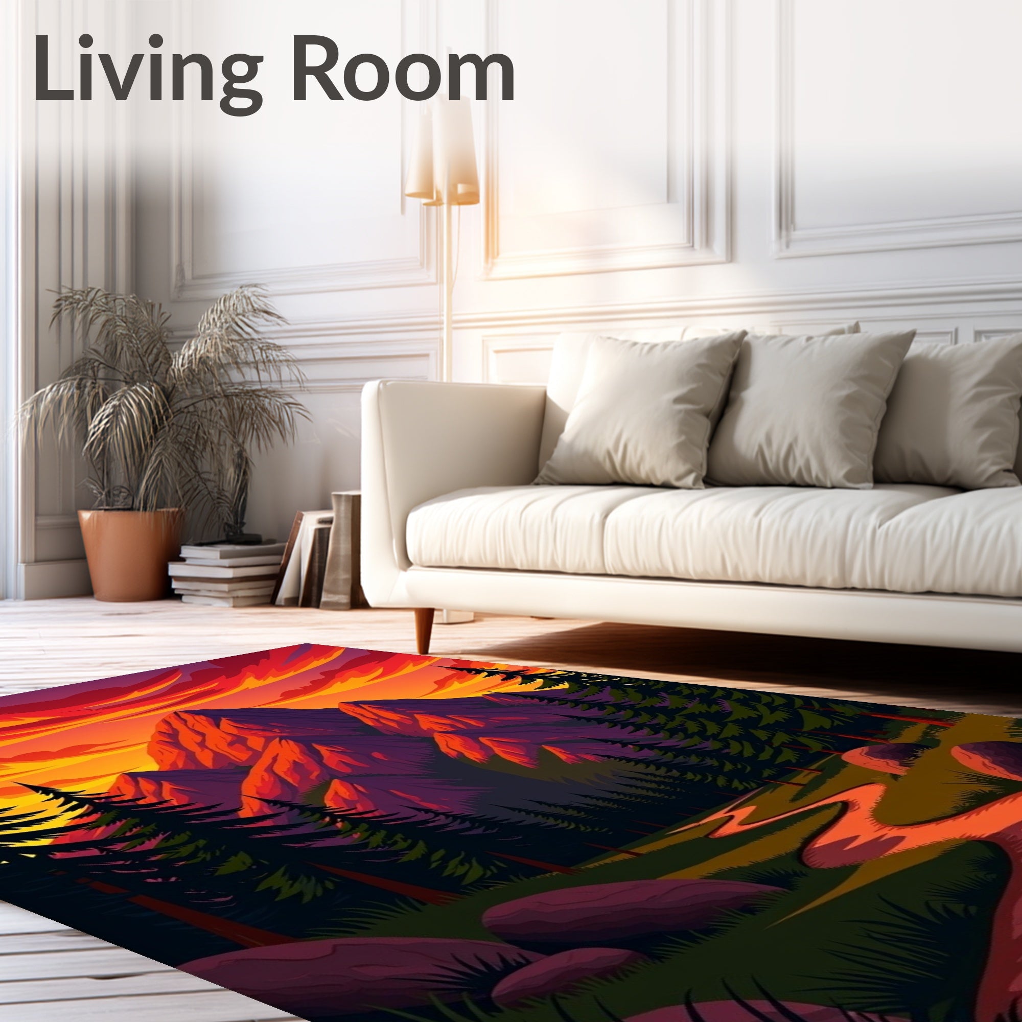 Vibrant Sunset Mountain Forest Path Rug