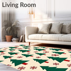 Festive Green Christmas Tree Snowflakes Rug