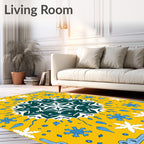 Yellow Teal Starburst Snowflake Medallion Rug