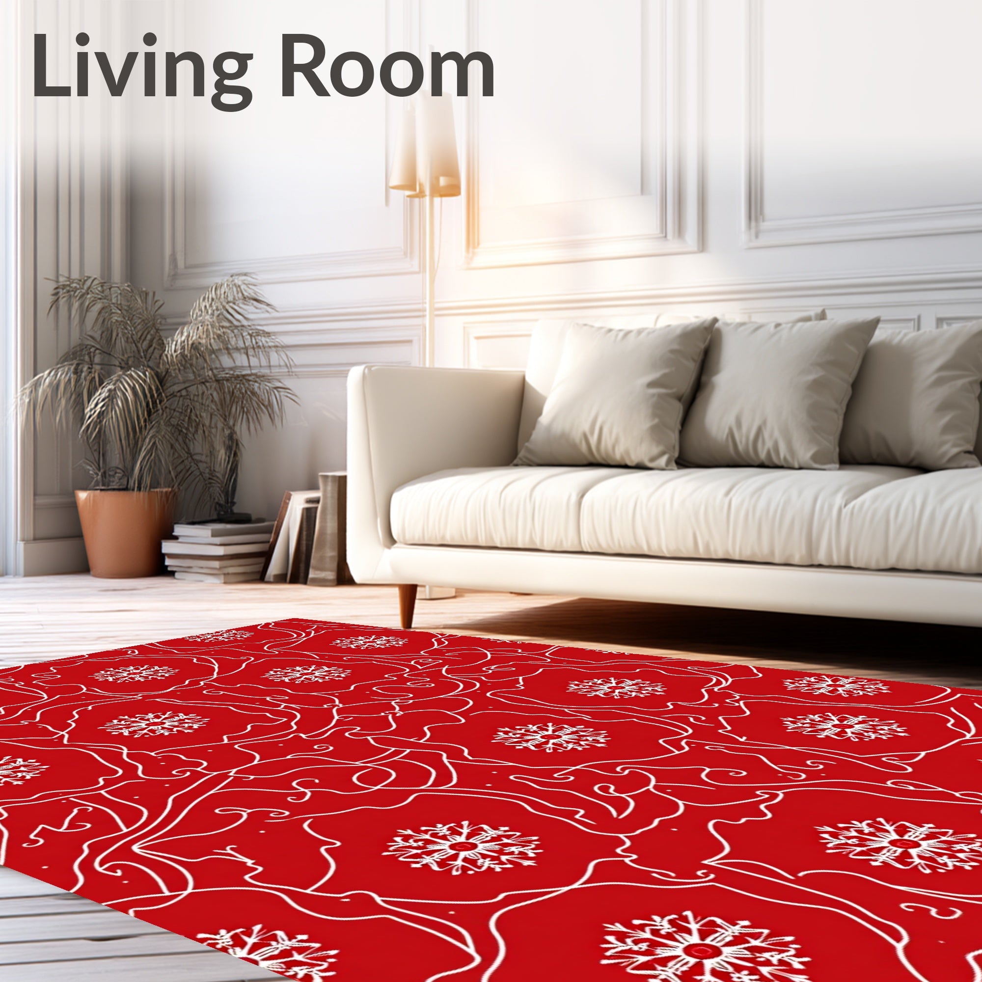 Crimson Snowflake Floral Outline Rug