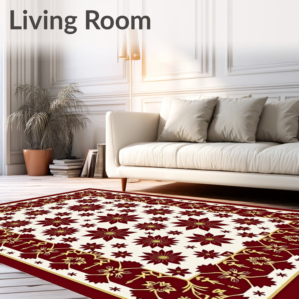 Crimson And Gold Floral Medallion Rug