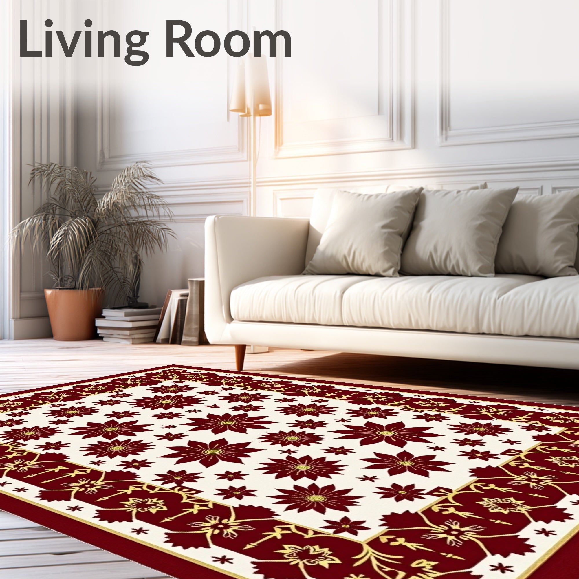 Crimson And Gold Floral Medallion Rug