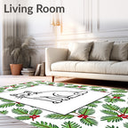 Cute Feline Holly Berries Border Rug