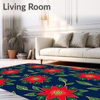 Red Floral Vine Dark Blue Rug
